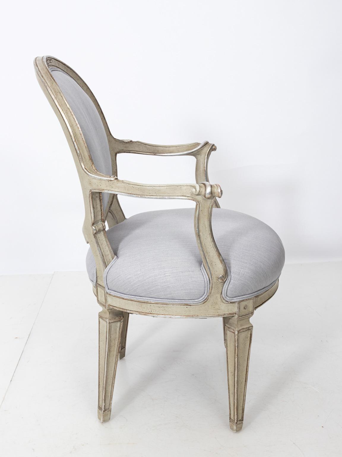 Pair of Louis XVI Style Silver Gilt Oval Back Fauteuil Armchairs 2