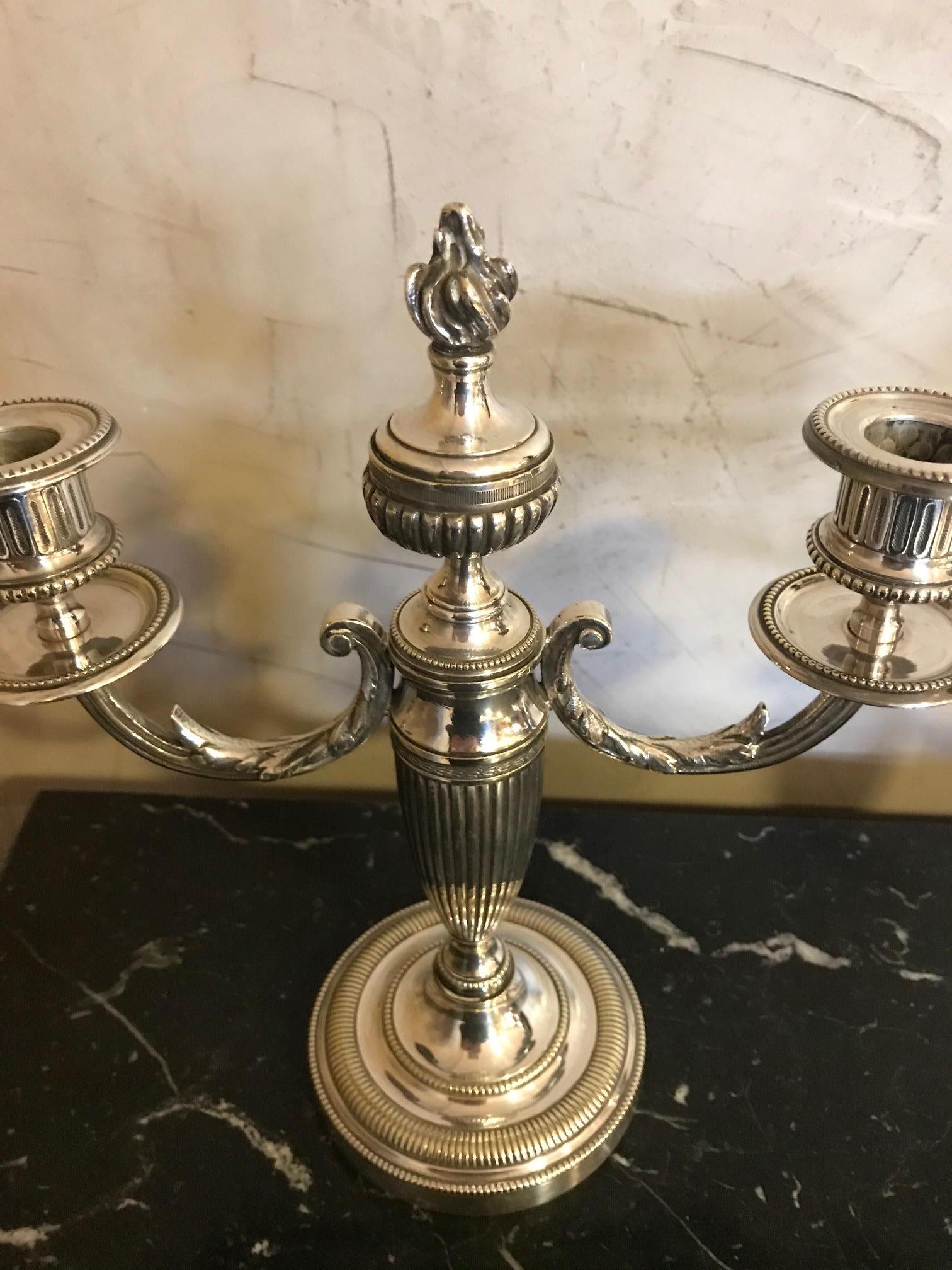 Pair of Louis XVI Style Silver Plated Candlesticks, 1920s In Good Condition For Sale In LEGNY, FR