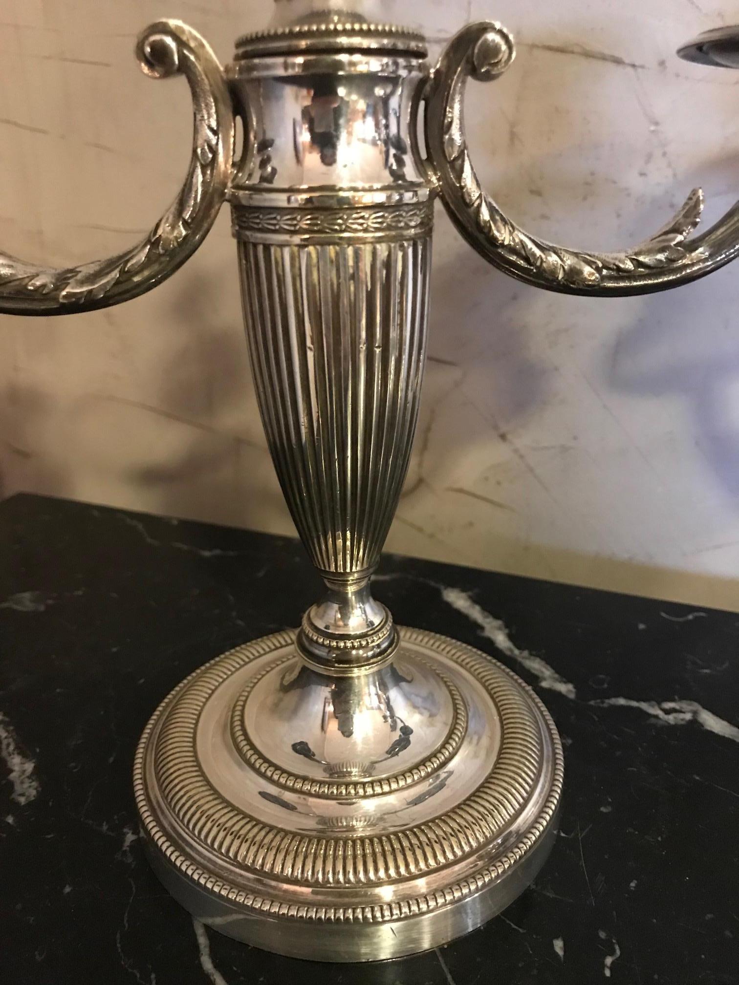 Pair of Louis XVI Style Silver Plated Candlesticks, 1920s For Sale 2