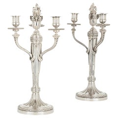 Pair of Louis XVI Style Silvered Bronze Table Candelabra by André Aucoc