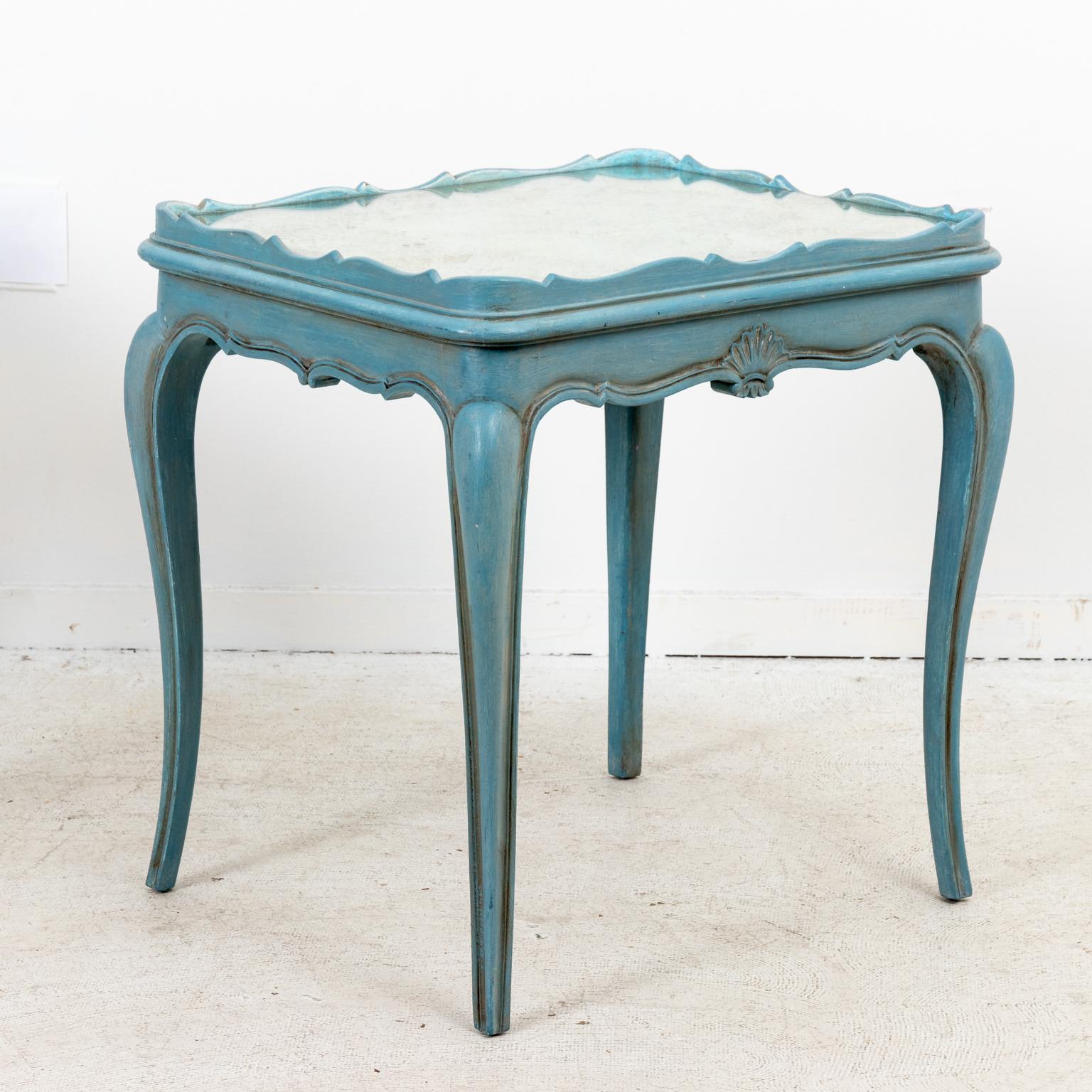 Pair of Louis XVI Style Soft Blue Painted Side Tables with Mirrored Tops 2