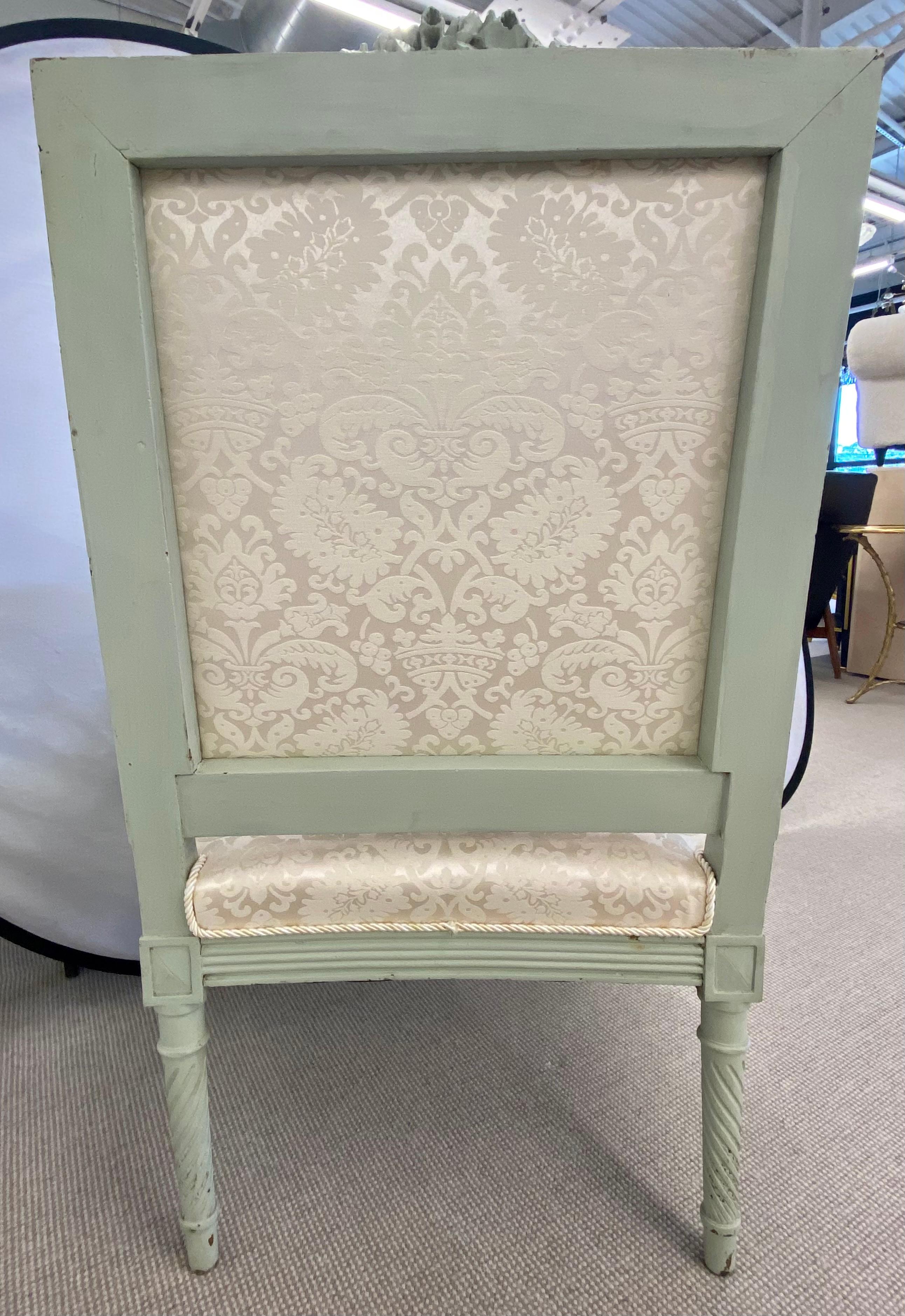 Pair of Louis XVI Style Throne or Arm Chairs, Paint Decorated Frames For Sale 6
