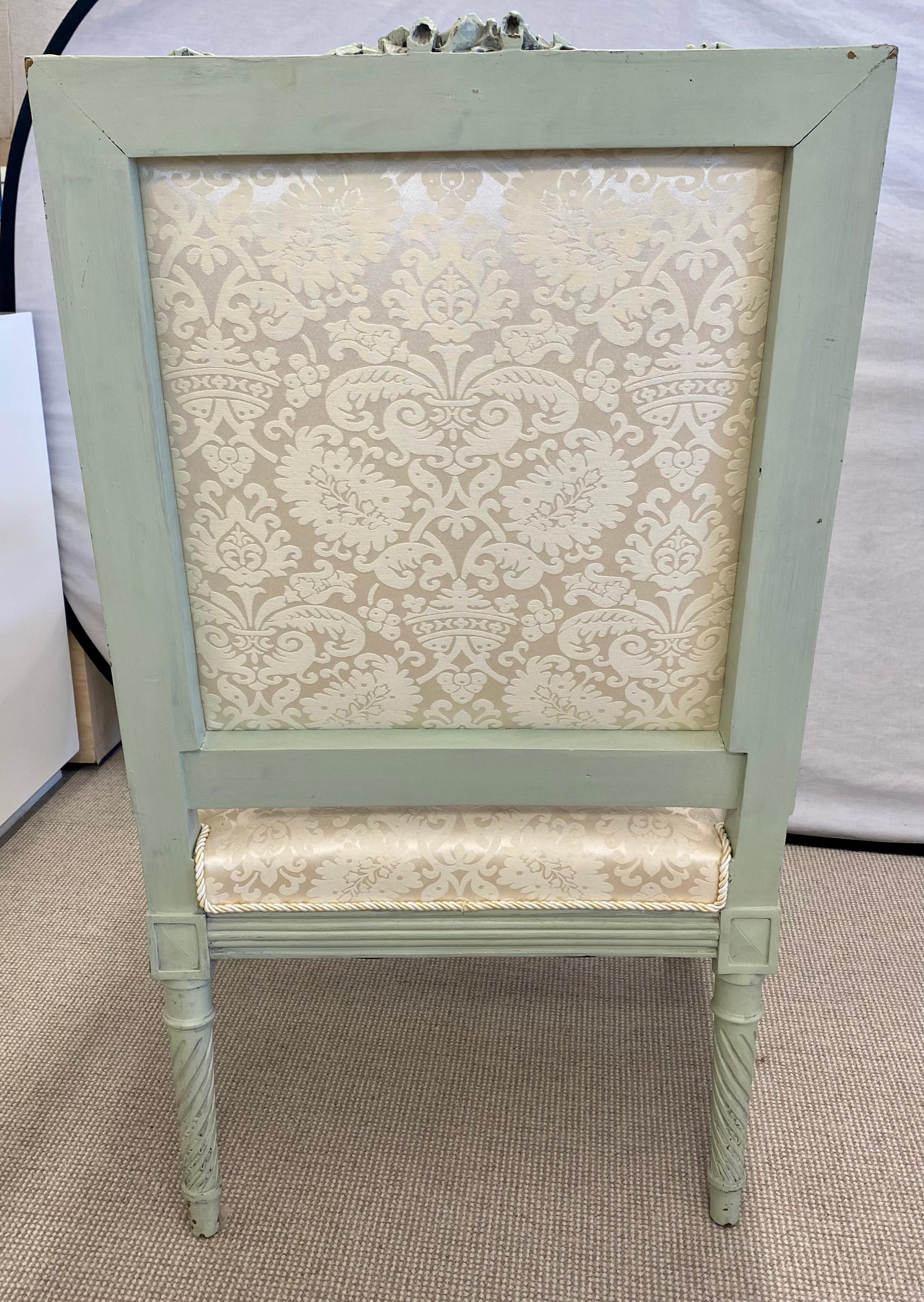 Pair of Louis XVI Style Throne or Arm Chairs, Paint Decorated Frames For Sale 11