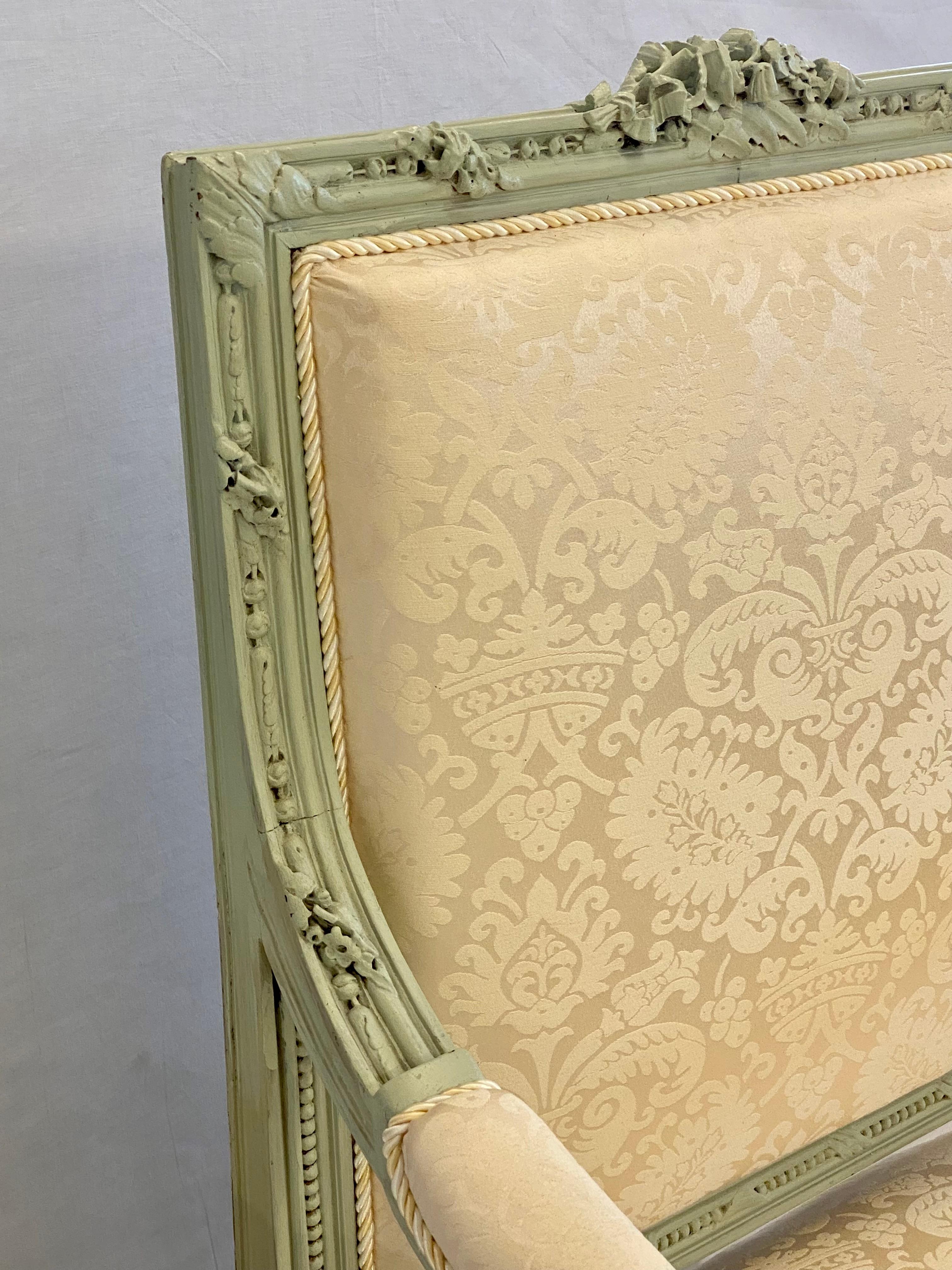 Pair of Louis XVI Style Throne or Arm Chairs, Paint Decorated Frames For Sale 1