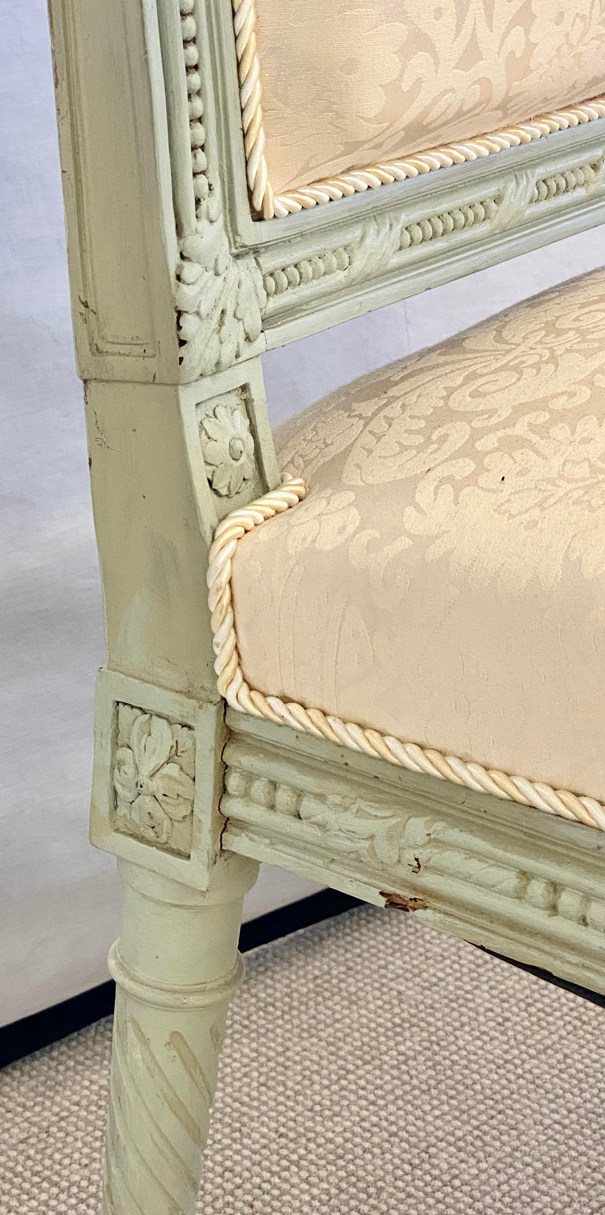 Pair of Louis XVI Style Throne or Arm Chairs, Paint Decorated Frames For Sale 2