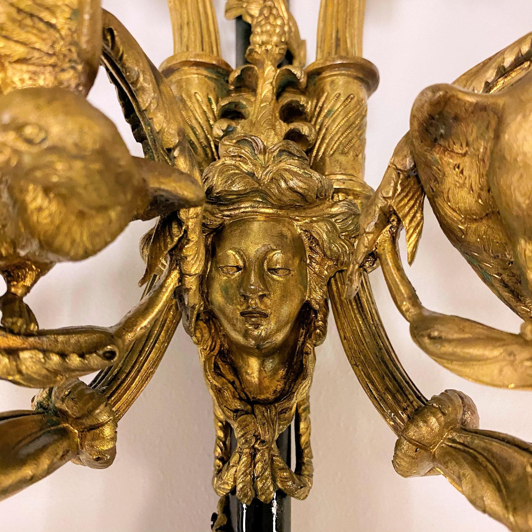 Pair of Louis XVI Style Two-Light Ormolu Bronze Sconces For Sale 6