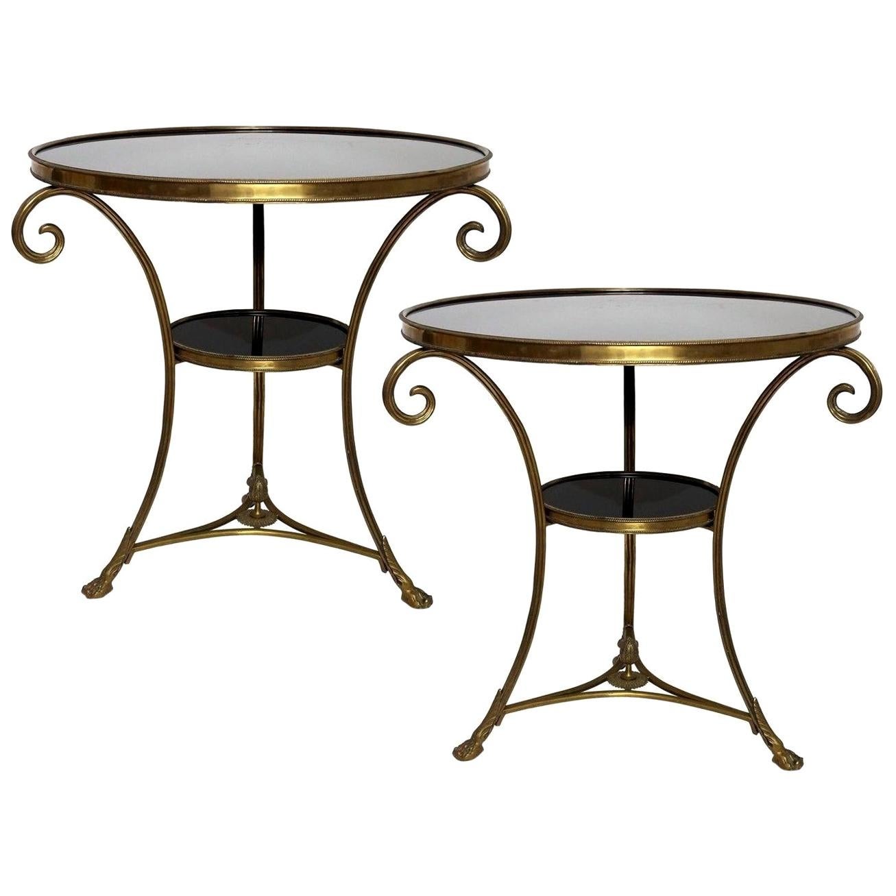 Pair of Louis XVI Style Two-Tier Bronze Dore' and Marble Guéridons For Sale