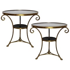 Pair of Louis XVI Style Two-Tier Bronze Dore' and Marble Guéridons