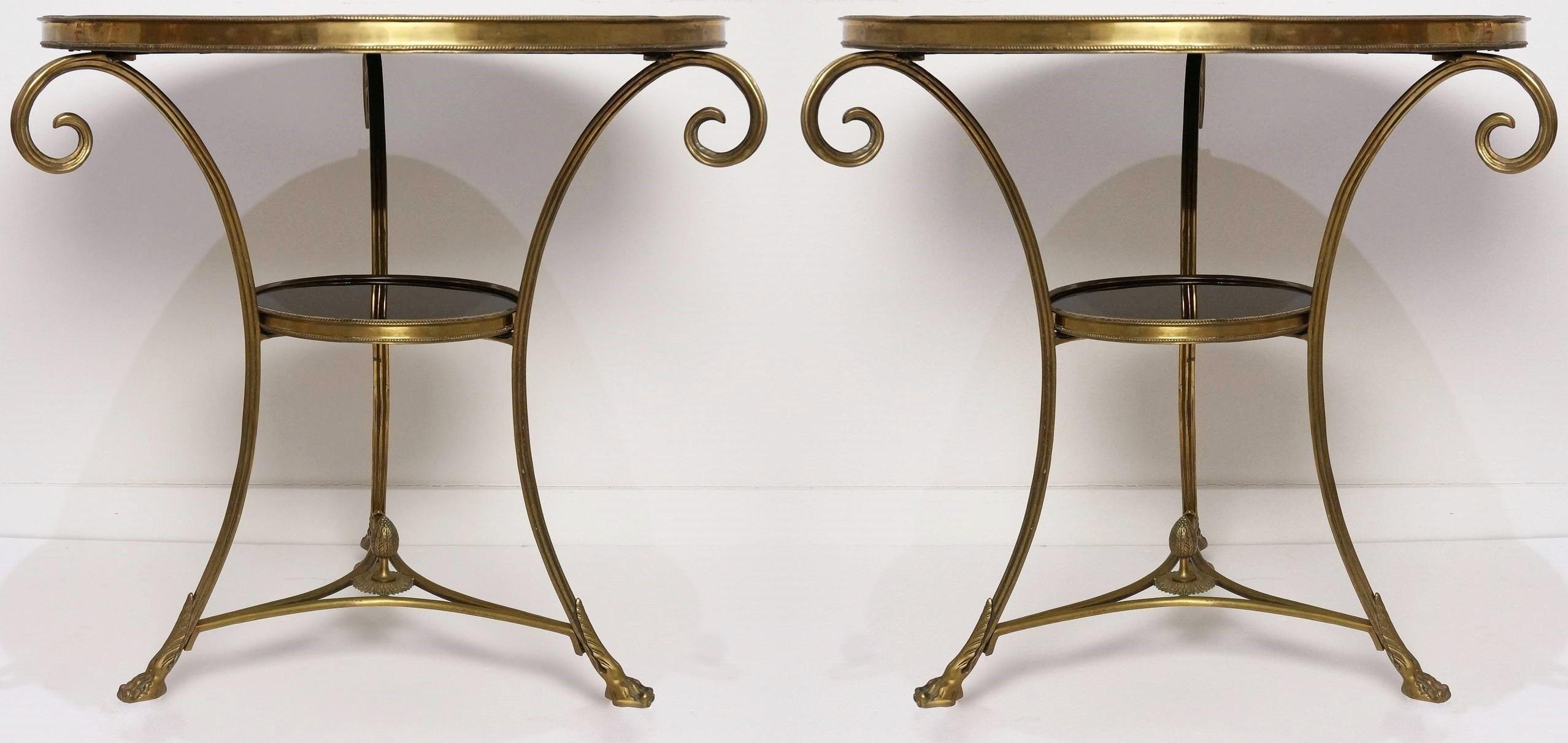French Pair of Louis XVI Style Two-Tier Bronze Dore' and Marble Guéridons For Sale