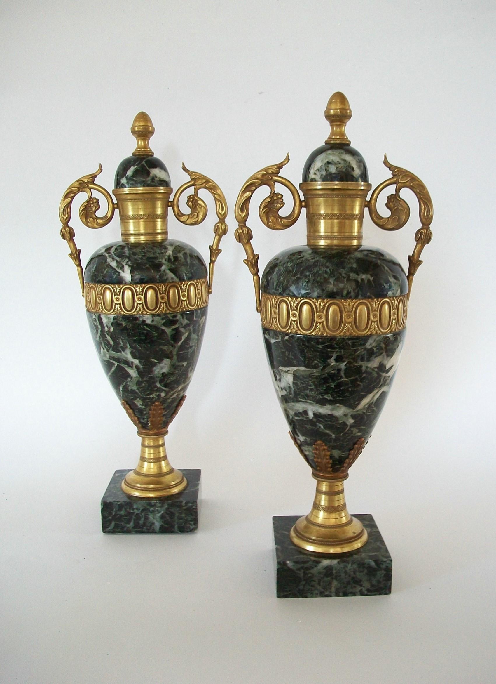 Pair of Louis XVI Style Verde Antico Marble & Gilt Bronze Urns 19th/20th Century For Sale 6