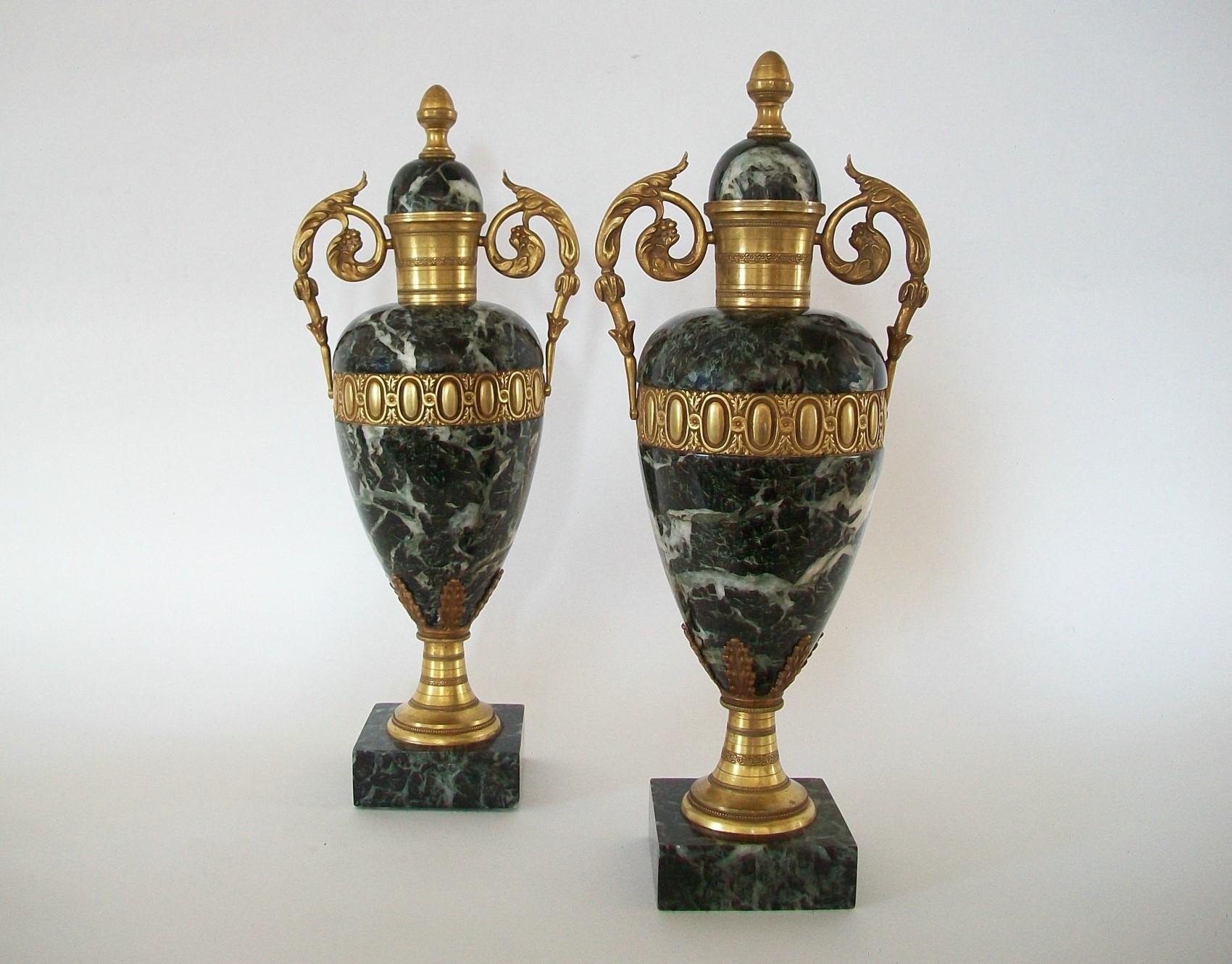 Pair of Louis XVI Style Verde Antico Marble & Gilt Bronze Urns 19th/20th Century For Sale 7