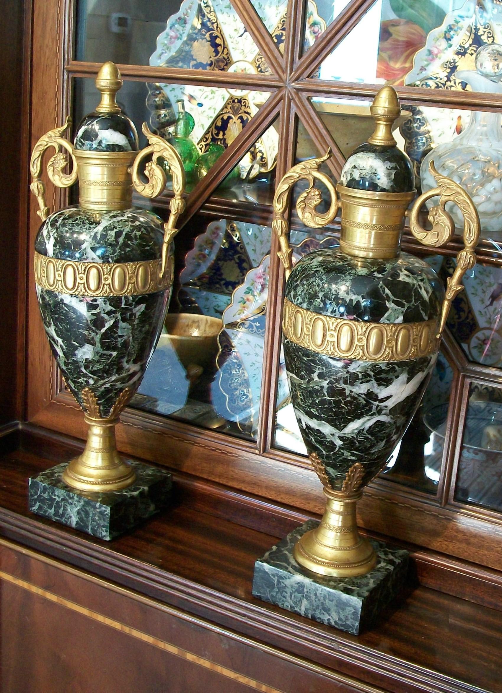 Pair of Louis XVI Style Verde Antico Marble & Gilt Bronze Urns 19th/20th Century For Sale 14