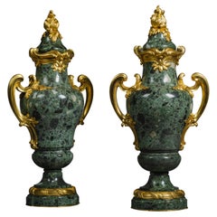 Pair of Louis XVI Style Verde Antico Marble Vases 