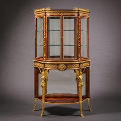 Pair Of Louis XVI Style Vitrine Cabinets-On-Stands, Attributed to Henry Dasson