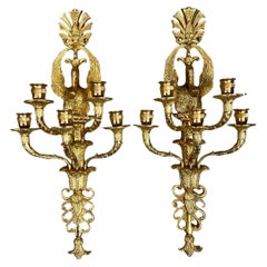 Antique Pair of Louis XVI Style Wall Lamps in Gilt Bronze