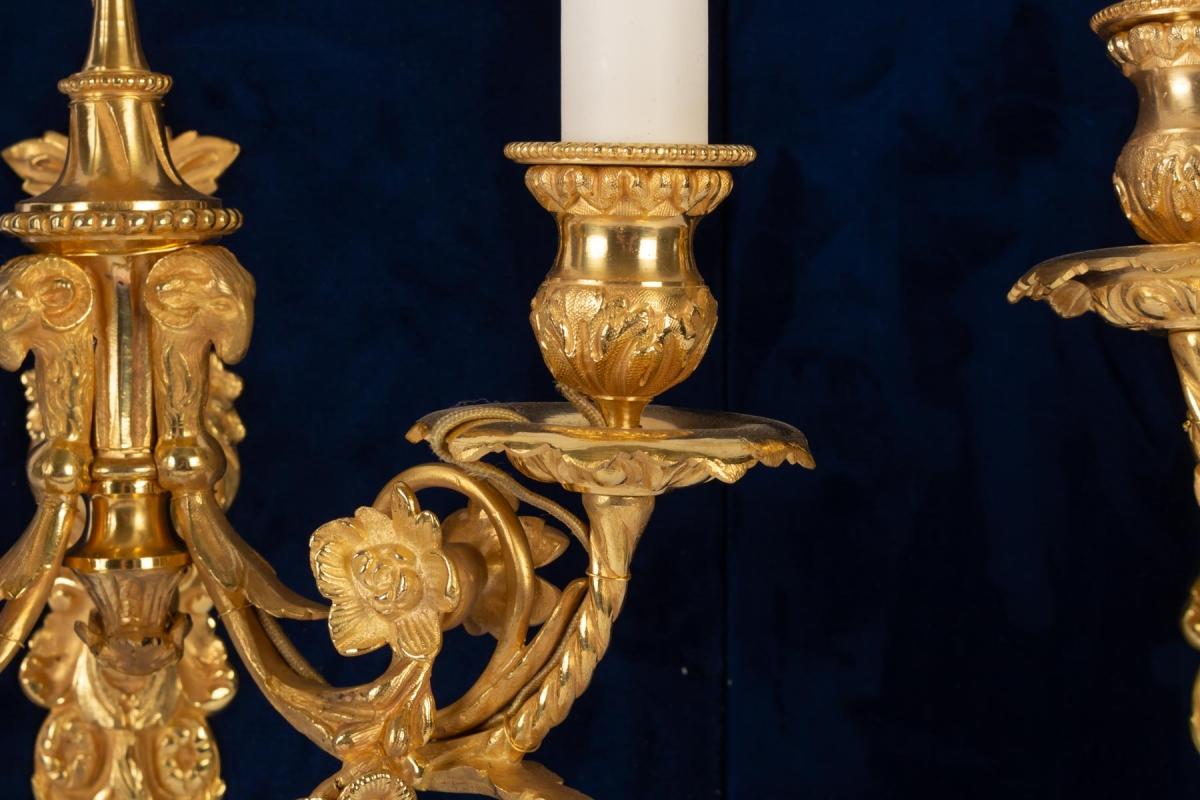 Gilt Pair of Louis XVI Style Wall Lights, Gold Bronze