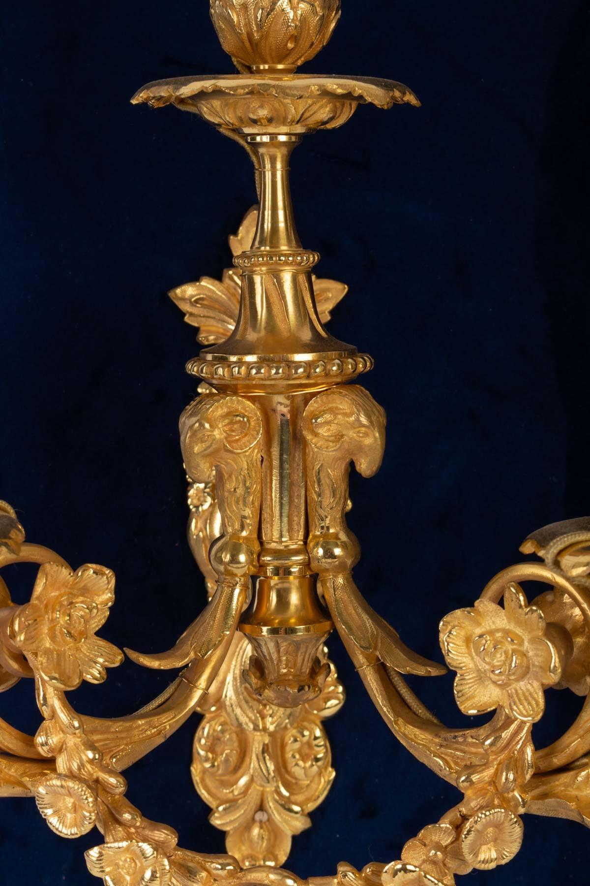 Pair of Louis XVI Style Wall Lights, Gold Bronze In Good Condition In Saint-Ouen, FR