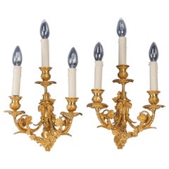 Antique Pair of Louis XVI Style Wall Lights, Gold Bronze