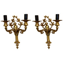 Pair of Louis XVI Style Wall Sconces Having Cherub and Ribbon Decorations