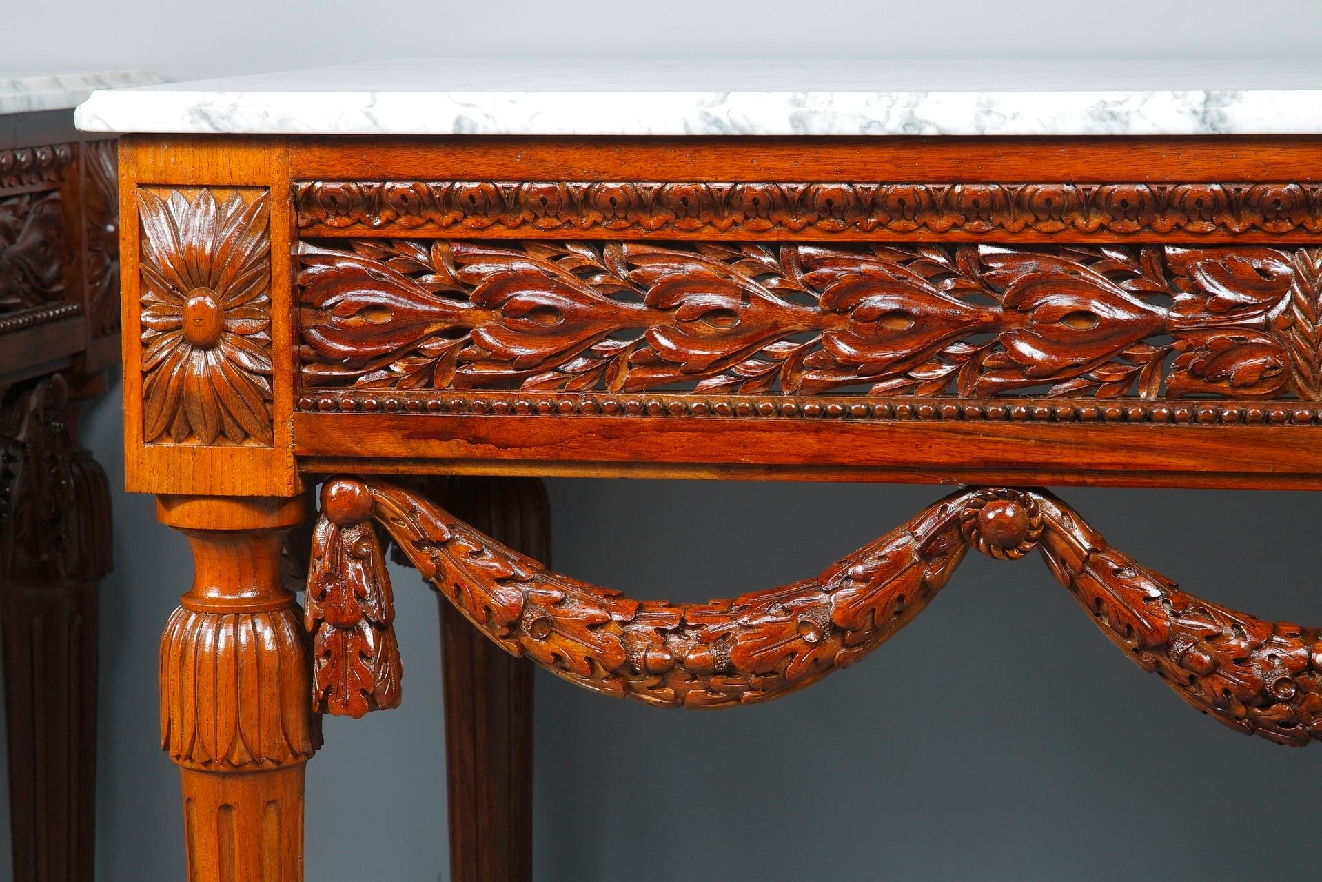 19th Century Pair of Louis XVI-Style Walnut Consoles Tables For Sale
