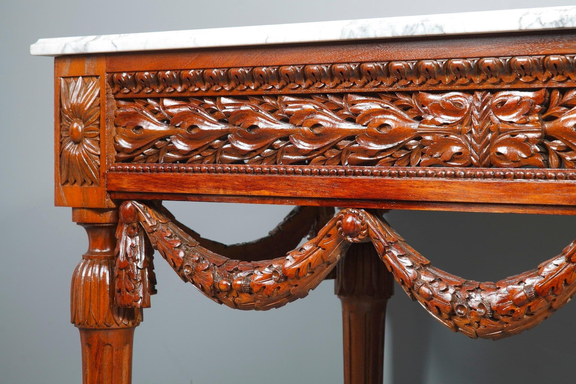 Pair of Louis XVI-Style Walnut Consoles Tables For Sale 2