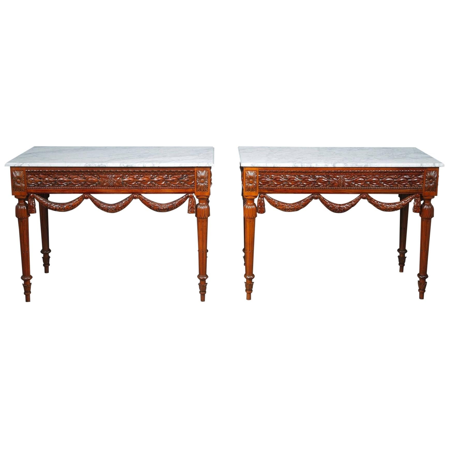 Pair of Louis XVI-Style Walnut Consoles Tables For Sale