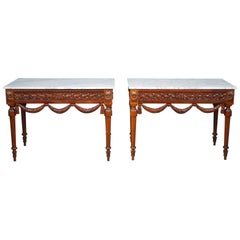 Pair of Louis XVI-Style Walnut Consoles Tables