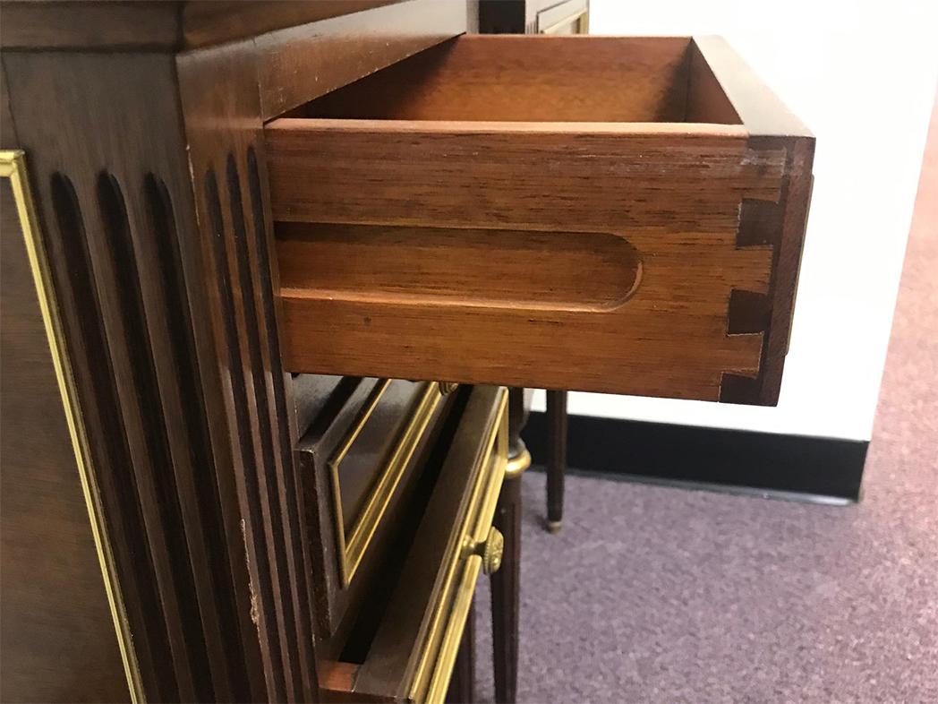 Pair of Louis XVI Style Walnut, Marble and Brass End Tables 2