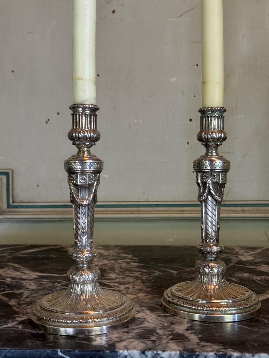 Pareja De Candeleros Wolfers Estilo Luis XVI, Plata de Ley, Sello 950/1000 en venta 5