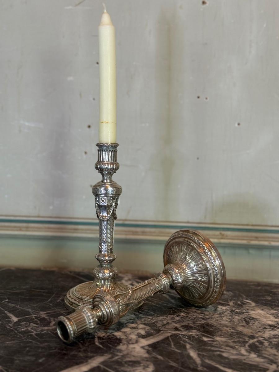 Pareja De Candeleros Wolfers Estilo Luis XVI, Plata de Ley, Sello 950/1000 Francés en venta