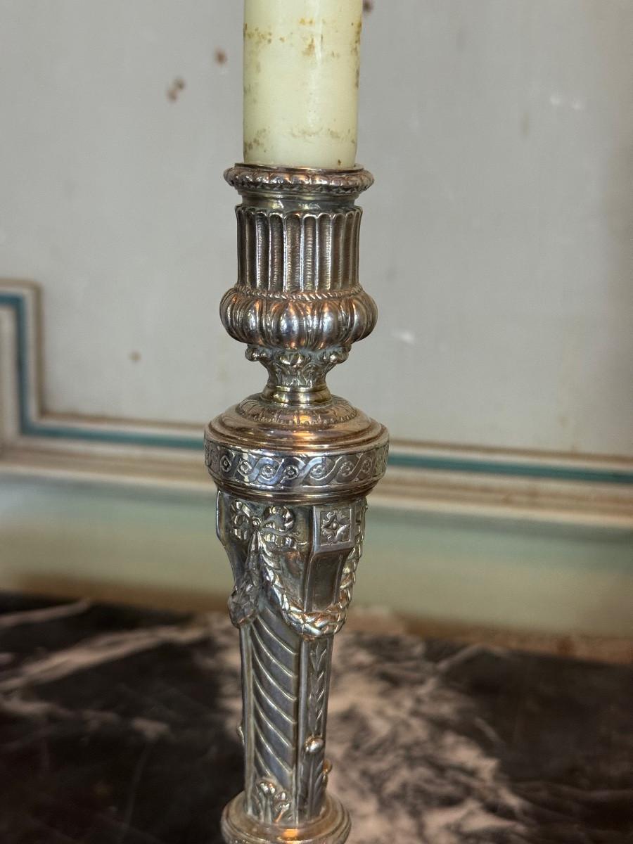 Pareja De Candeleros Wolfers Estilo Luis XVI, Plata de Ley, Sello 950/1000 en venta 1