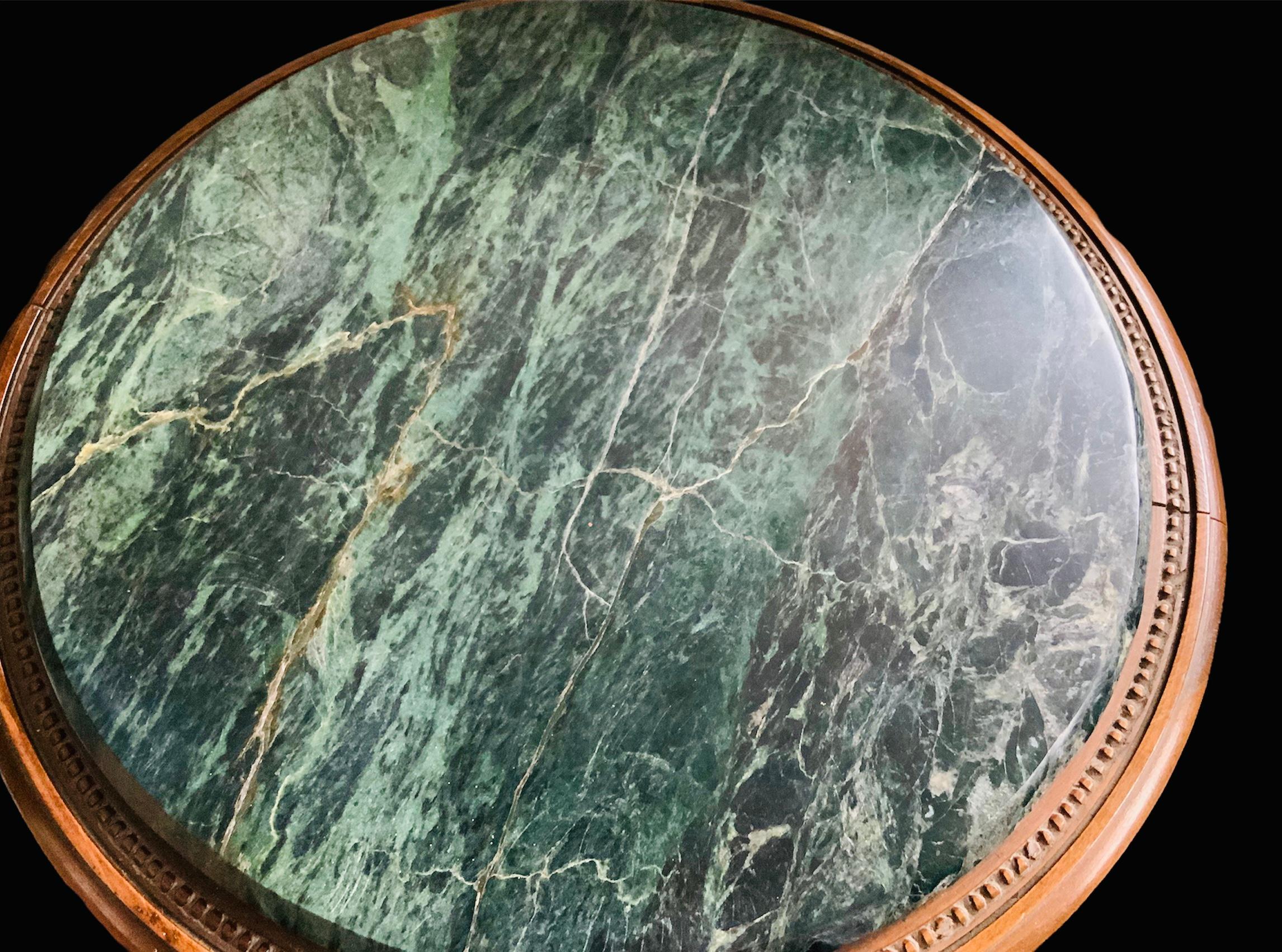 Pair Of Louis XVI Style Wood And Green Marble Top Side/End Tables 5