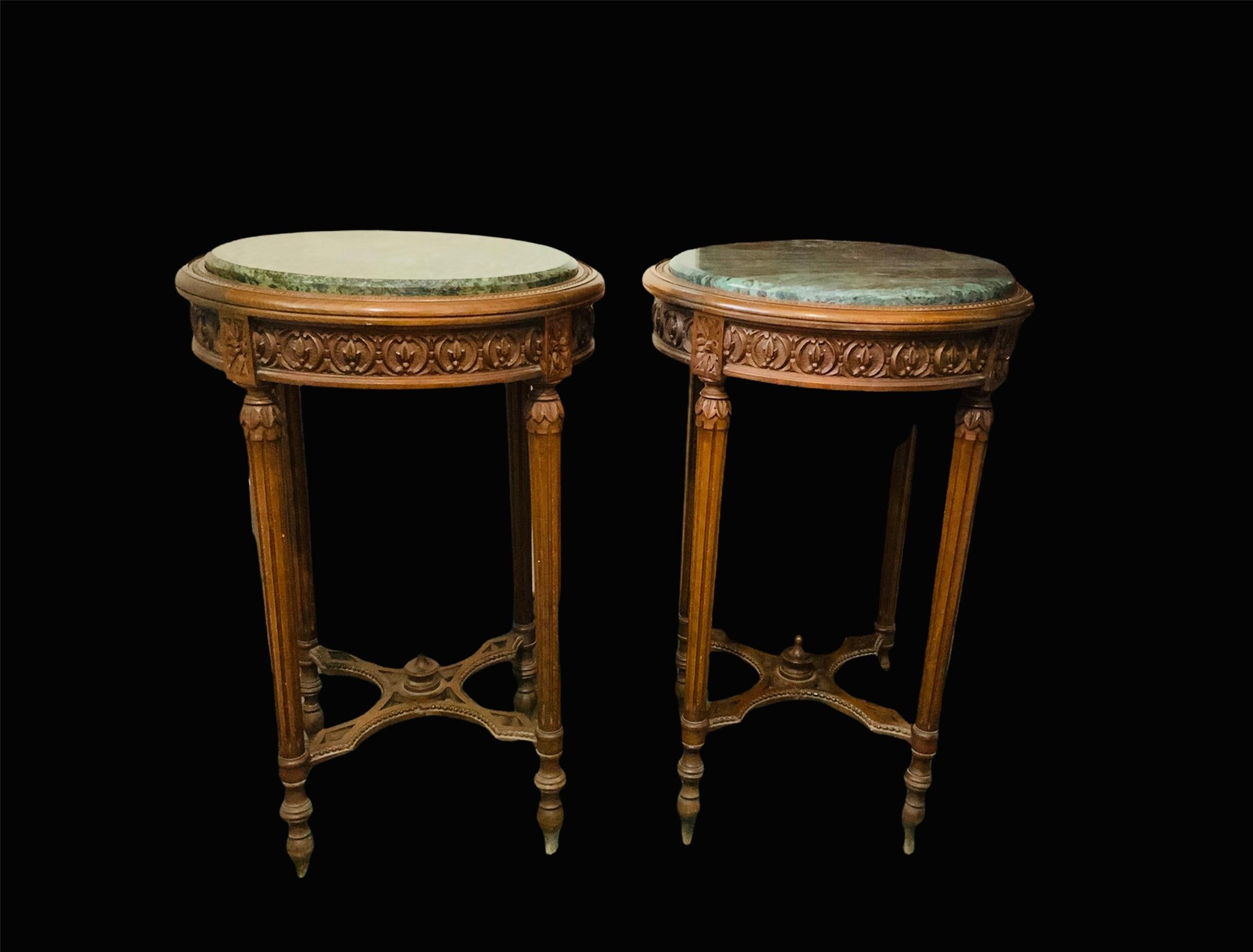 Pair Of Louis XVI Style Wood And Green Marble Top Side/End Tables 7