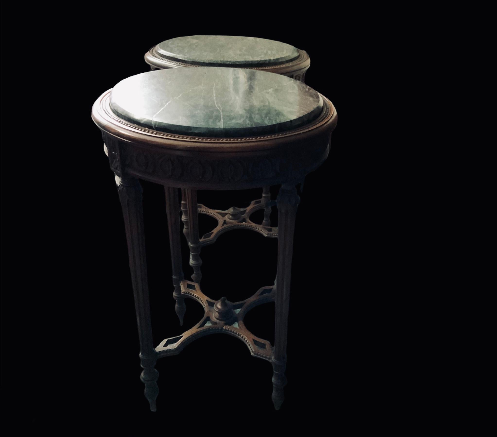Pair Of Louis XVI Style Wood And Green Marble Top Side/End Tables 9