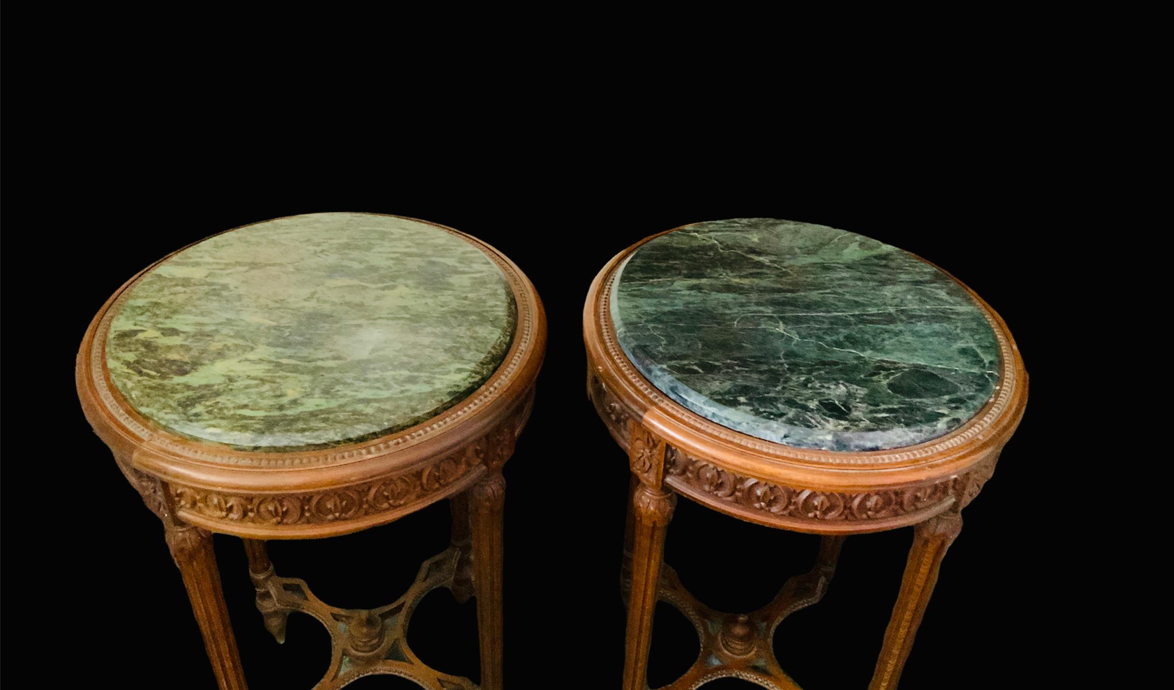 Pair Of Louis XVI Style Wood And Green Marble Top Side/End Tables 11
