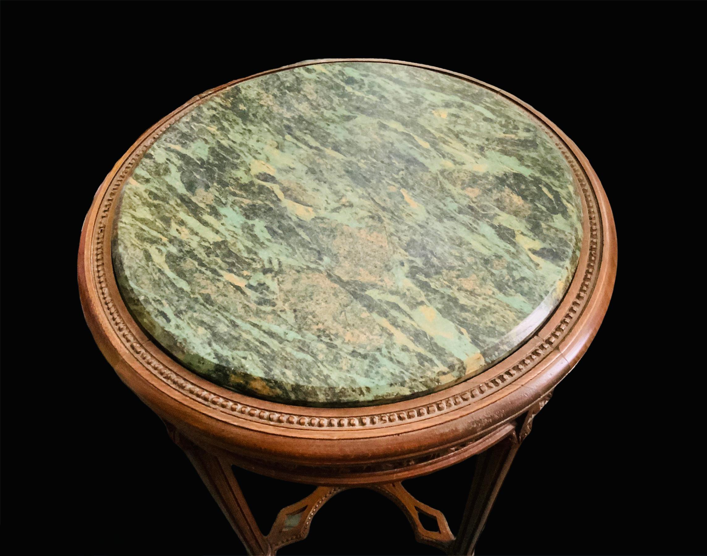 Pair Of Louis XVI Style Wood And Green Marble Top Side/End Tables 12