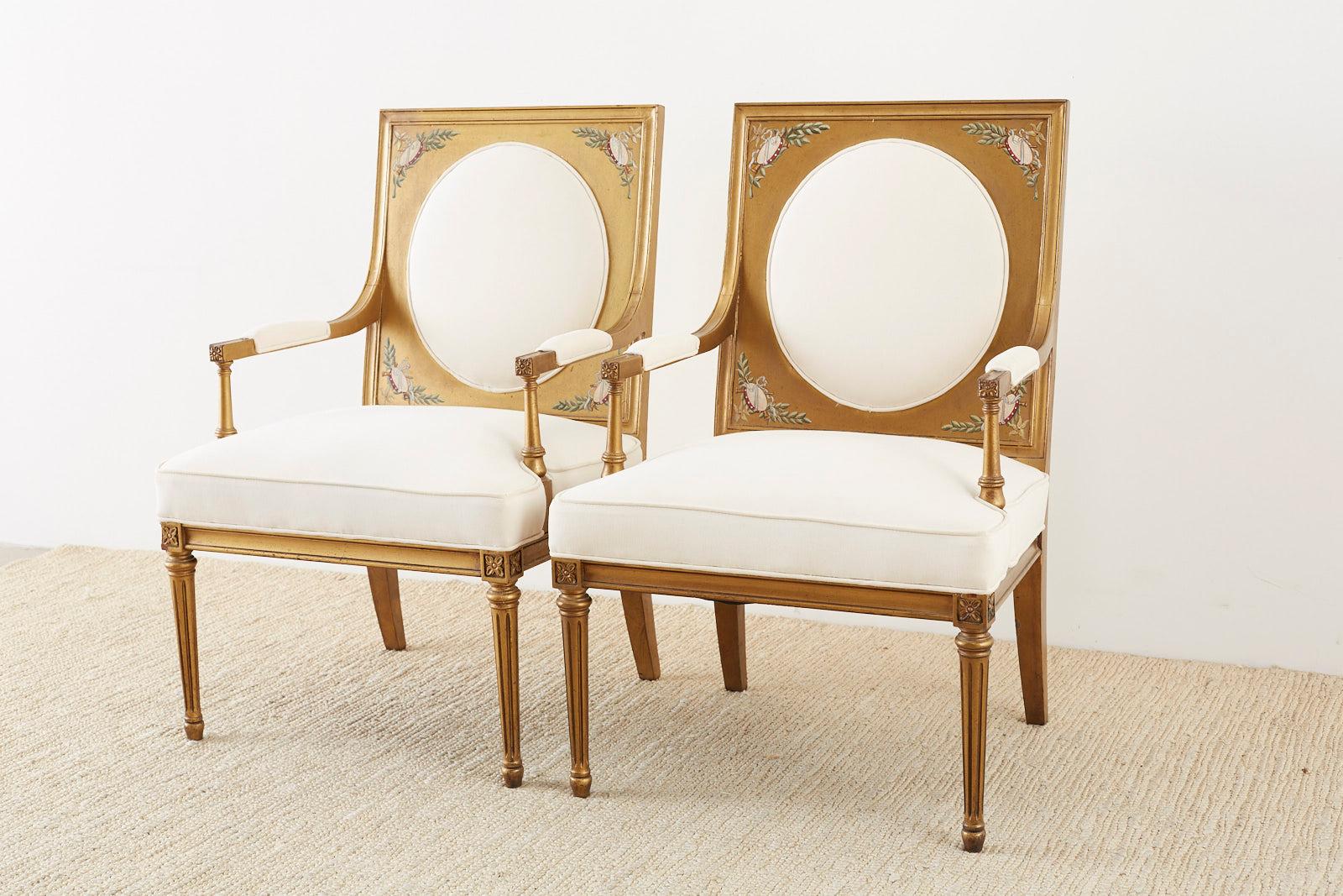 Hand-Crafted Pair of Louis XVI Swedish Gustavian Style Gilt Armchairs