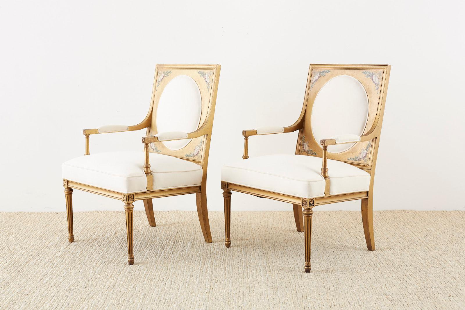 Pair of Louis XVI Swedish Gustavian Style Gilt Armchairs In Good Condition In Rio Vista, CA
