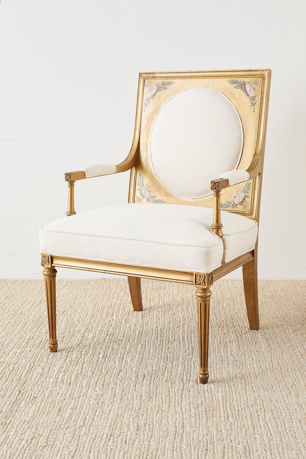 Lacquer Pair of Louis XVI Swedish Gustavian Style Gilt Armchairs