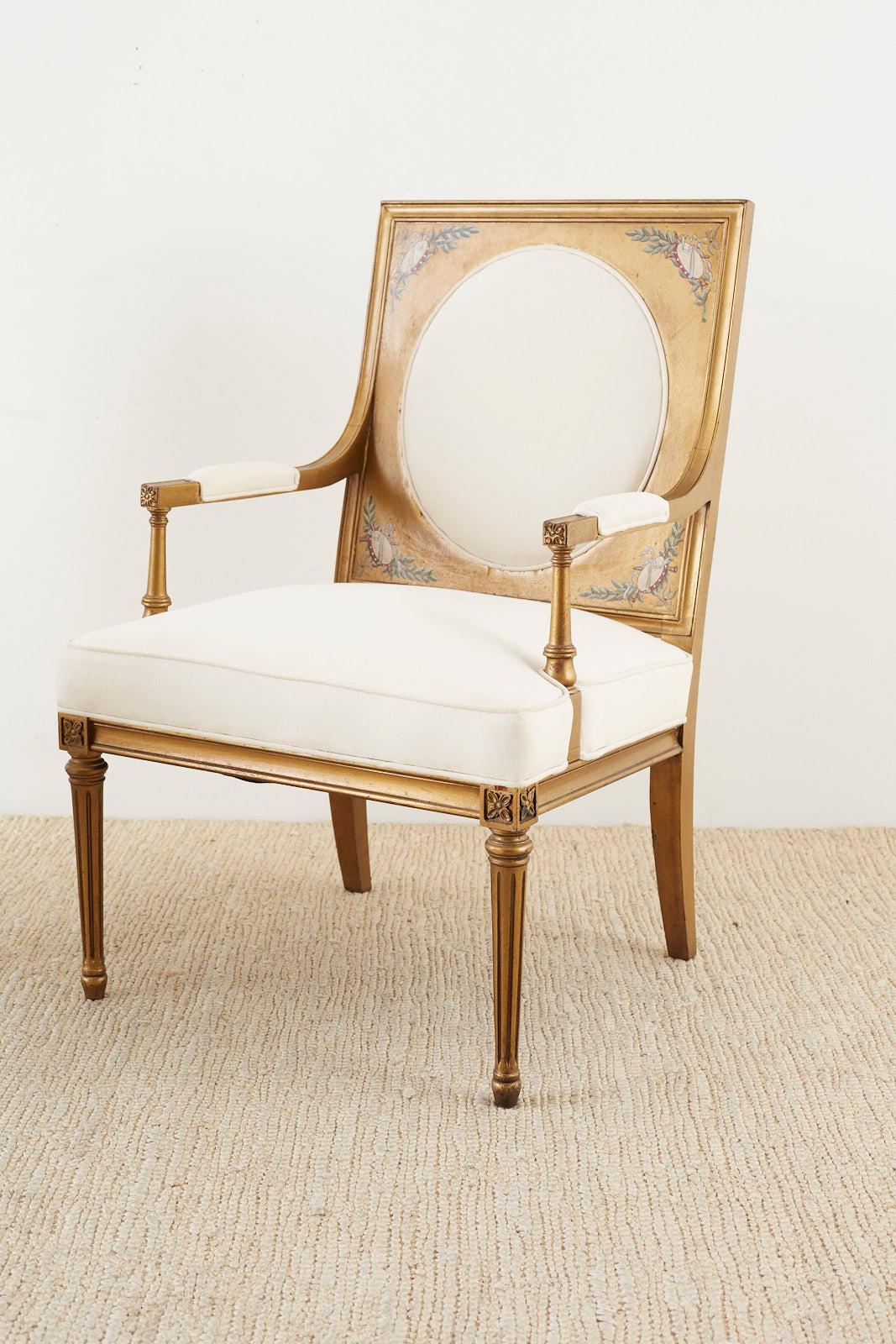 Pair of Louis XVI Swedish Gustavian Style Gilt Armchairs 1