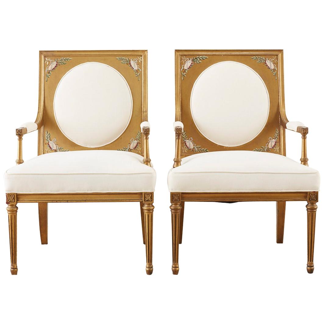 Pair of Louis XVI Swedish Gustavian Style Gilt Armchairs