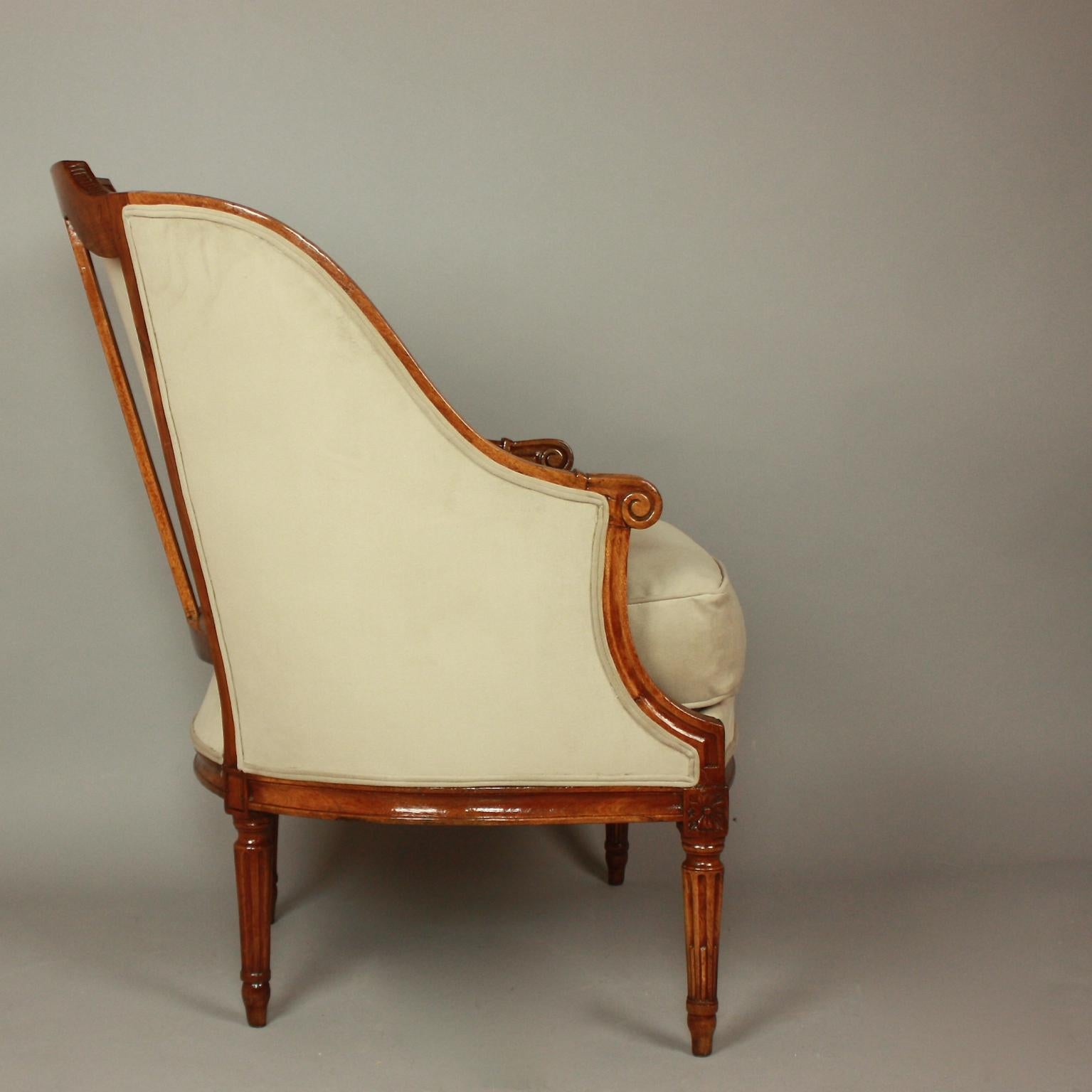 Pair of Louis XVI Walnut Bergeres or Armchairs, French, circa 1780 7