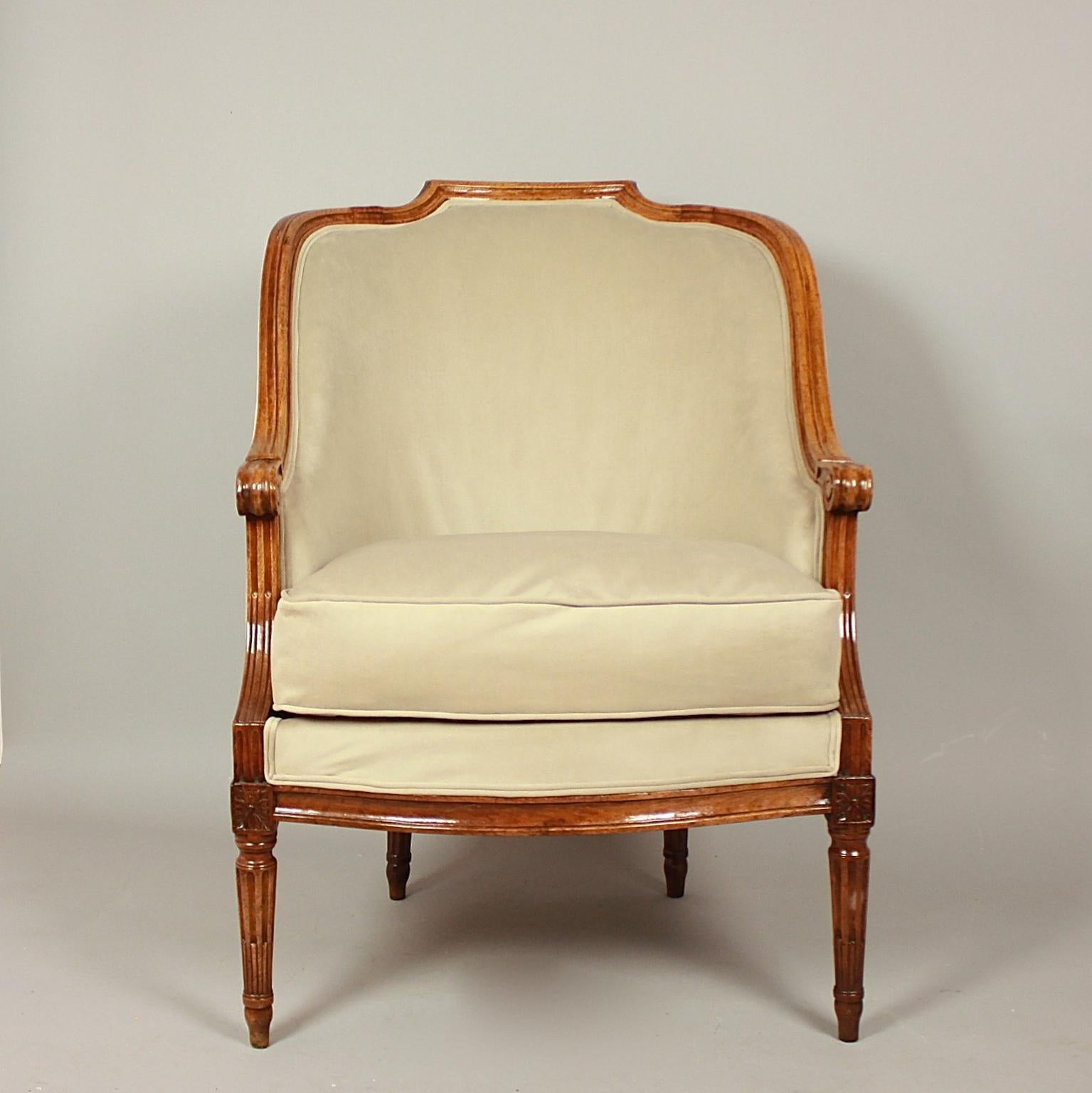 Late 18th Century Pair of Louis XVI Walnut Bergeres or Armchairs, French, circa 1780