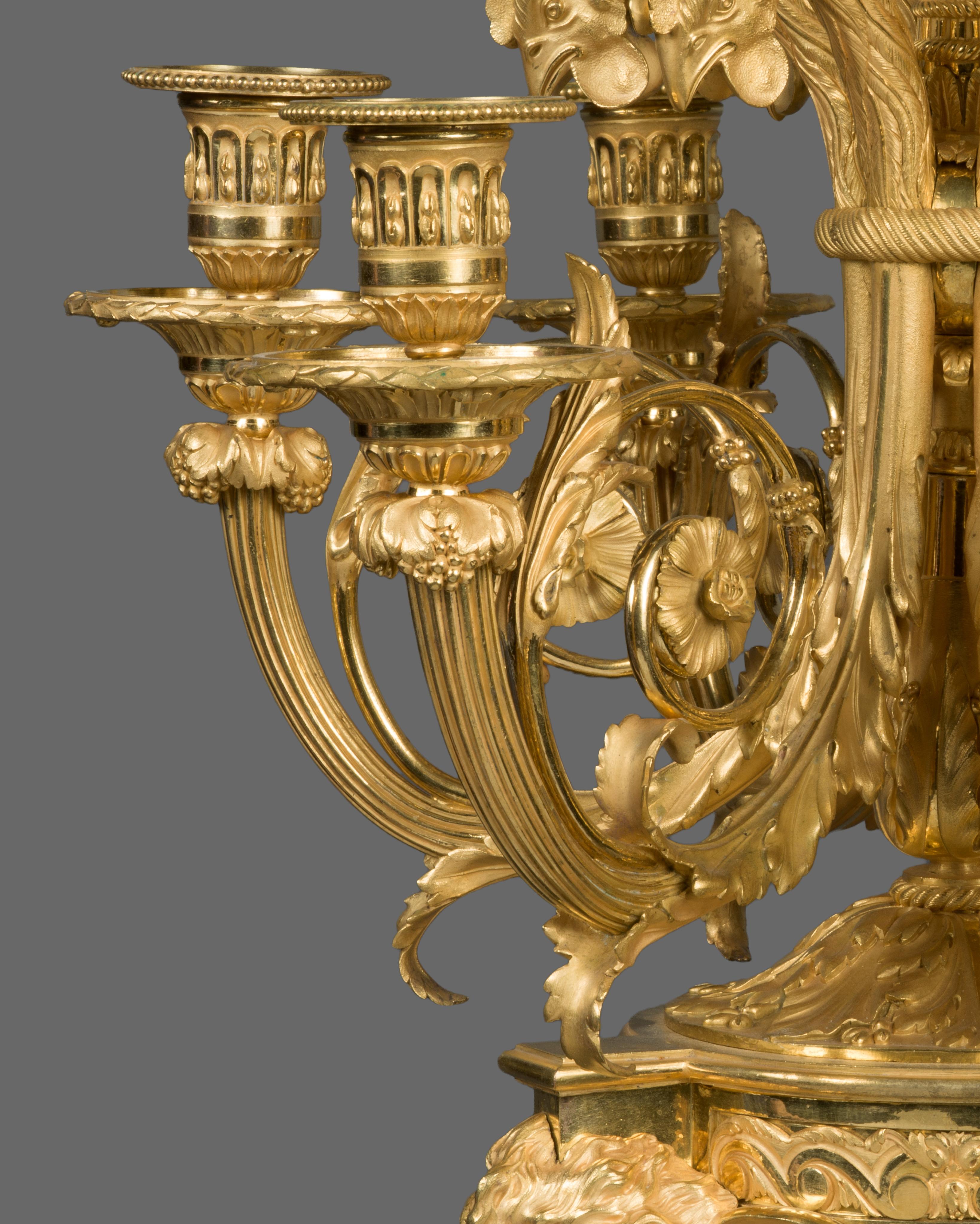 European Pair of candlesticks. Bronze (blued and gilt). France, circa 1800. For Sale