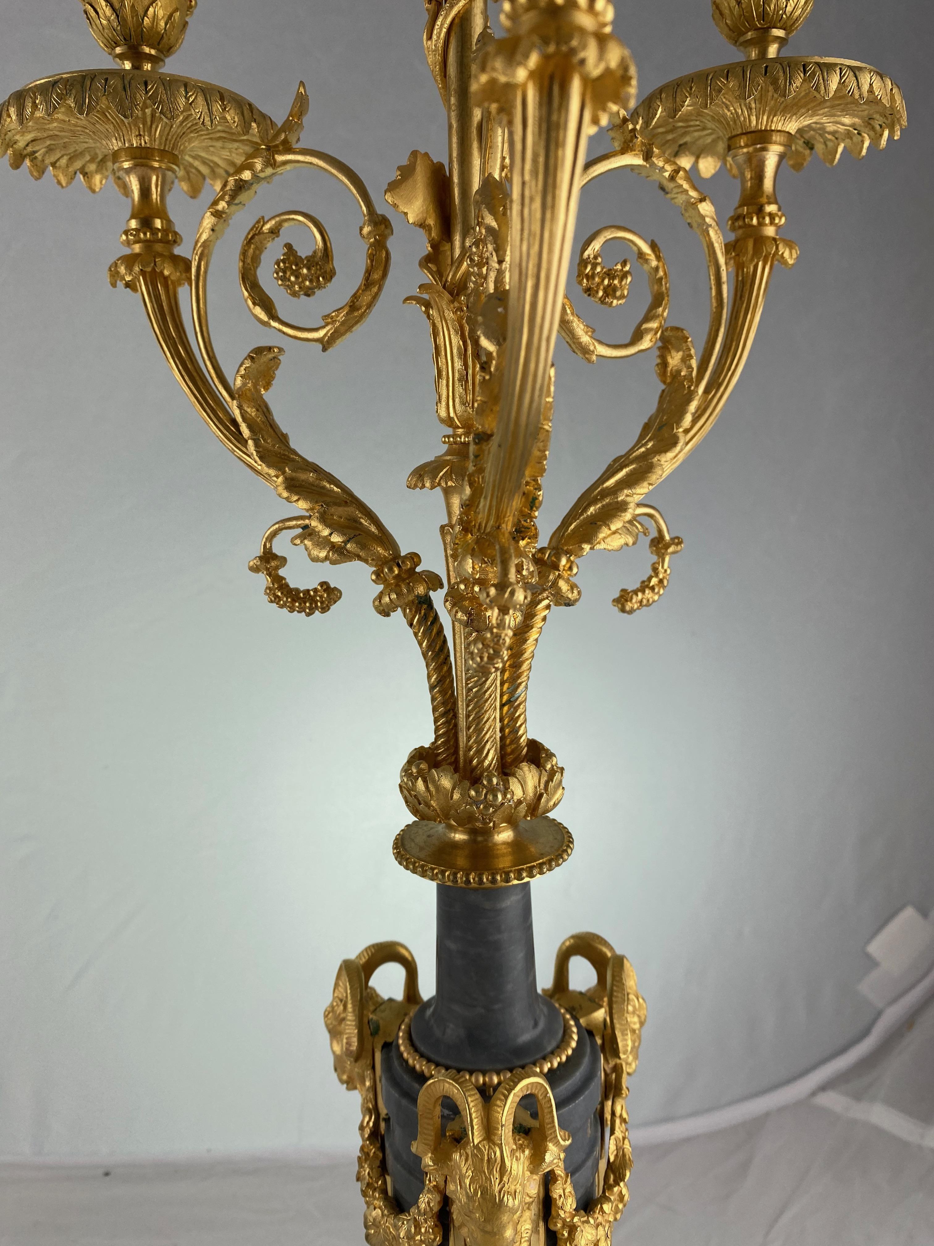 A good quality pair of Louix XVl style candelabra made of grey marble and gilt bronze, second half 19th c.