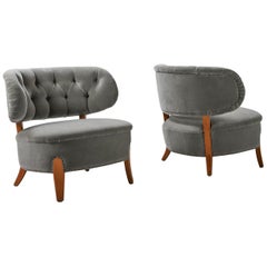 Pair of Lounge Armchairs Designed by Otto Schulz in Bespoke Mohair Velvet