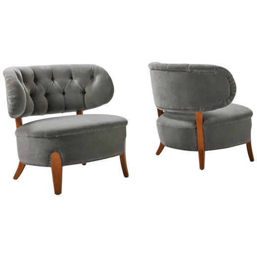 Pair Of Lounge Armchairs Designed By Otto Schulz In Bespoke Mohair