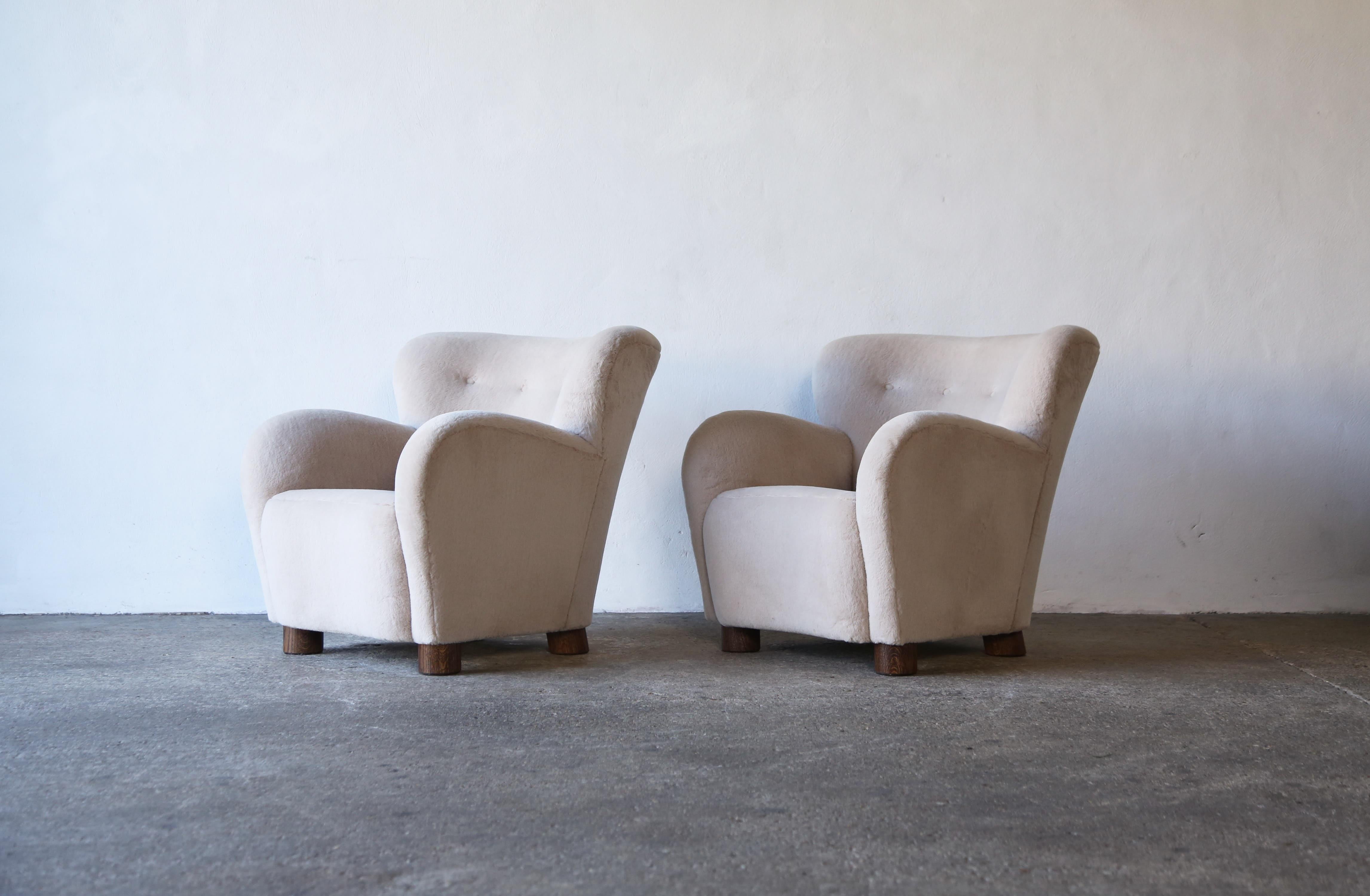 British Pair of Lounge Armchairs, Upholstered in Pure Alpaca
