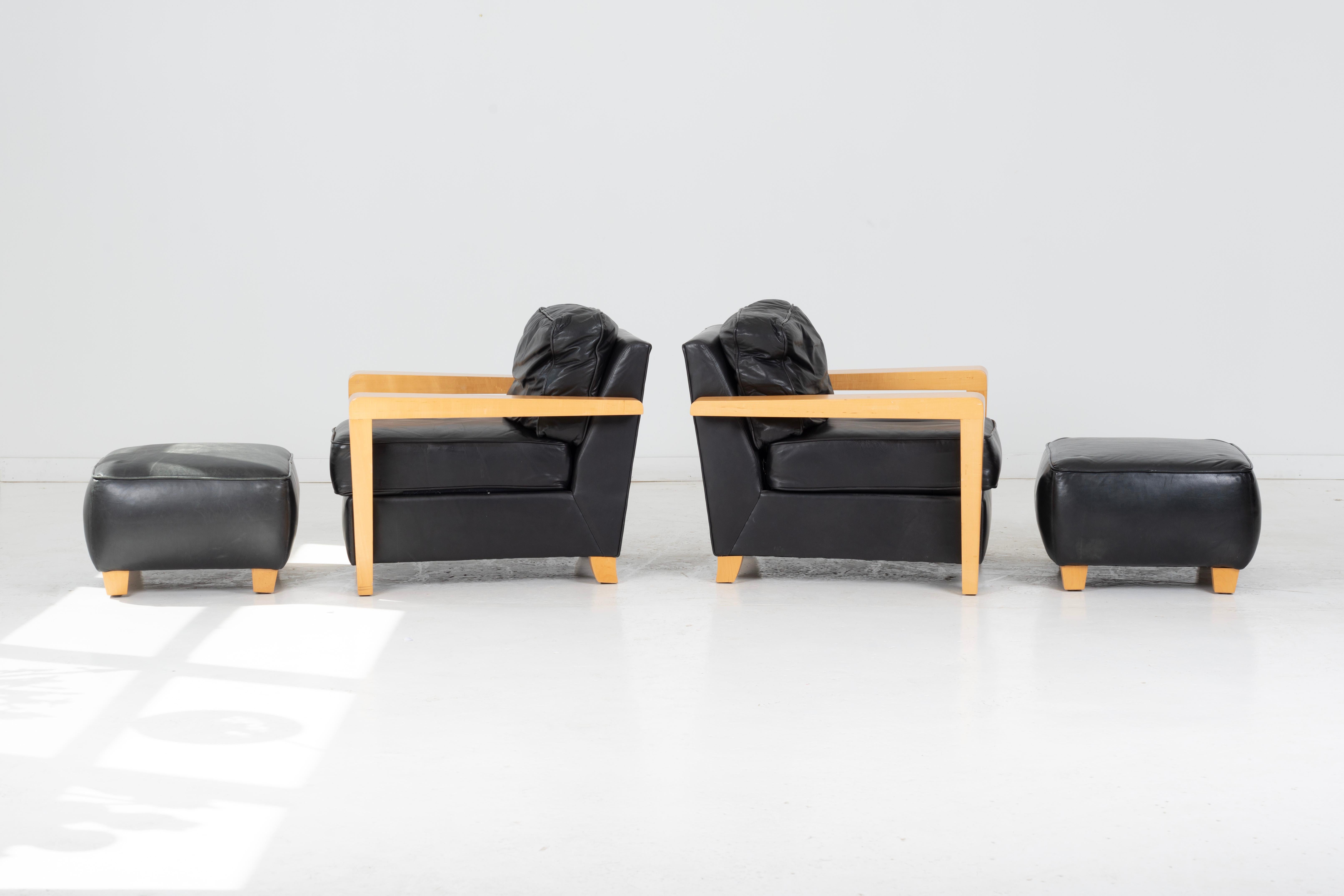 XXIe siècle et contemporain Paire de fauteuils de salon et d'ottomans conçus pour Thayer Coggin en vente