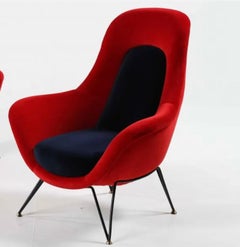 Loungesessel von Lenzi Italy, Paar auf Metall- und Messingfuß, 1950er-Jahre